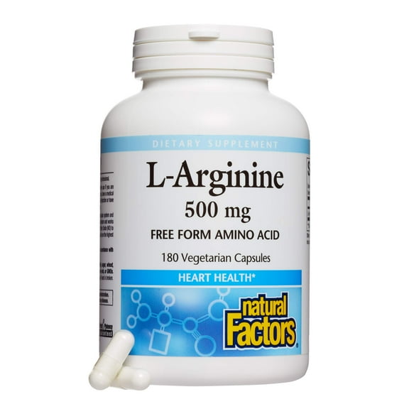 Natural Factors L-Arginine 500 mg, Supports a Healthy Cardiovascular System, Heart and Muscle Metabolism, 180 Vegetarian Capsules