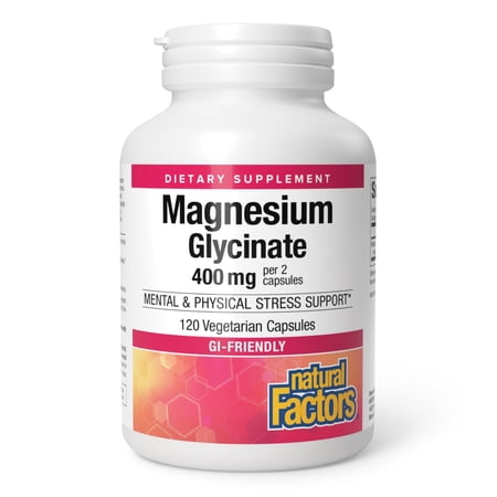 Natural Factors Magnesium Bisglycinate Vegetarian Capsules for Nervous System Support, 200 mg, 120 Capsules