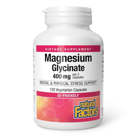 Natural Factors Magnesium Bisglycinate Vegetarian Capsules for Nervous System Support, 200 mg, 120 Capsules