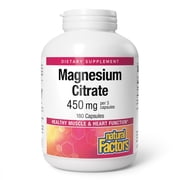Natural Factors Magnesium Citrate, 150 mg, Chewable Tablets, Supports Nerve, Muscle and Heart Function, Key Lime, Sugar Free, 180 Capsules