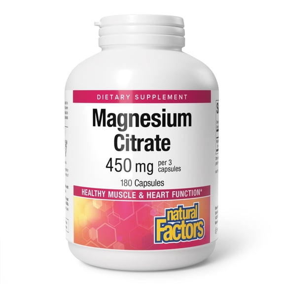 Natural Factors Magnesium Citrate, 150 mg, Chewable Tablets, Supports Nerve, Muscle and Heart Function, Key Lime, Sugar Free, 180 Capsules