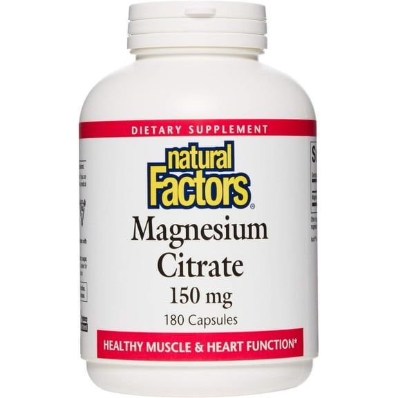Natural Factors Magnesium Citrate, 150 mg, Chewable Tablets, Supports Nerve, Muscle and Heart Function, Key Lime, Sugar Free, 180 Capsules