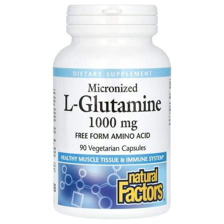 Natural Factors Micronized L-Glutamine 1000mg, Support for Muscle Tissue & Immune System, 90 Vegetarian Capsules