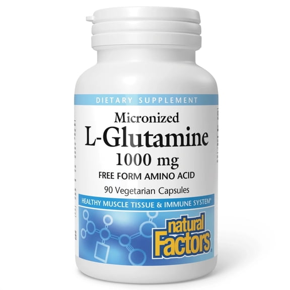 Natural Factors Micronized L-Glutamine 1000mg, Support for Muscle Tissue & Immune System, 90 Vegetarian Capsules
