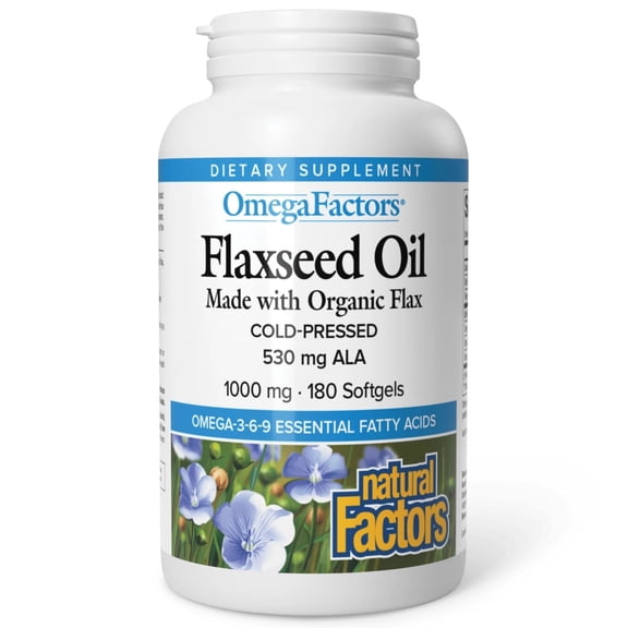 Natural Factors Omega Factors, Flaxseed Oil, Supports Overall Health with Omega-3, 6 and 9 Fatty Acids, 180 Softgels