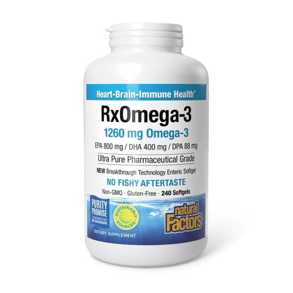 Natural Factors RxOmega-3, Natural Support for Heart Health with DHA and EPA, Daily Dietary Supplement, 240 Softgels