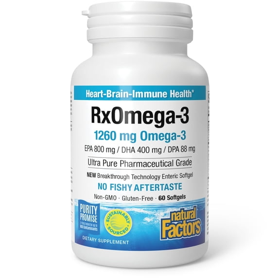 Natural Factors RxOmega-3, Natural Support for Heart Health with DHA and EPA, Daily Dietary Supplement, 60 Softgels