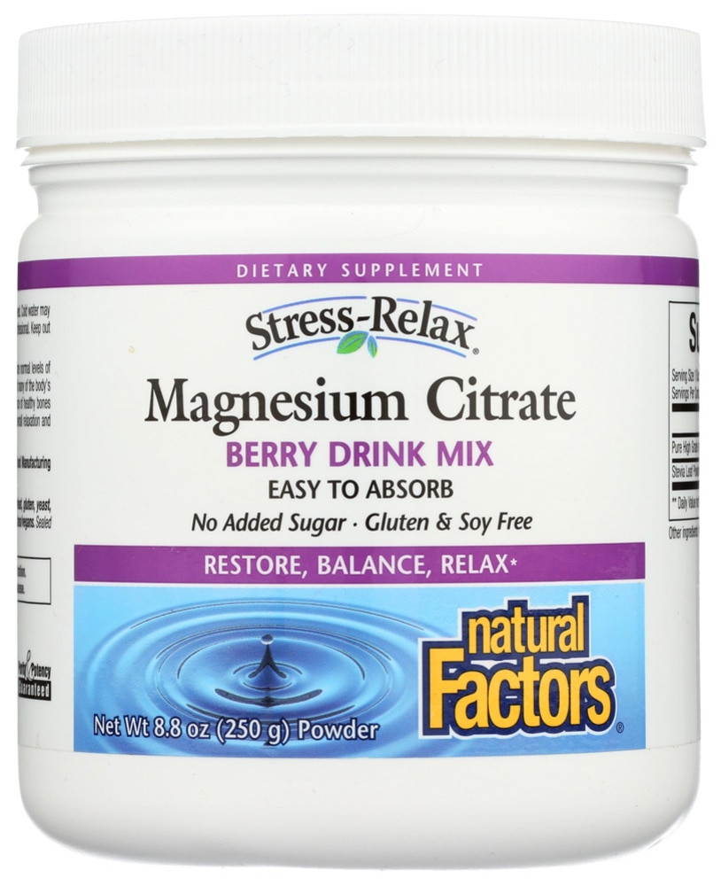 Natural Factors Stress Relax Magnesium Citrate Drink Mix Natural Berry