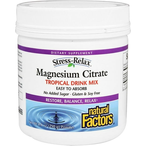 Natural Factors Stress-Relax Magnesium Citrate Tropical Drink Mix-8.8 Ounces