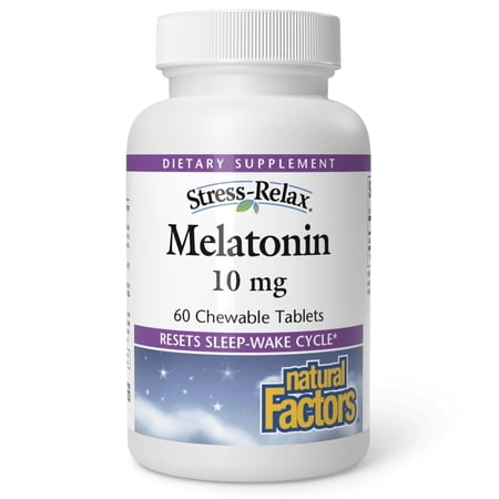 Natural Factors Stress-Relax Melatonin 10 mg, Resets the Sleep-Wake Cycle, Peppermint, 60 Chewable Tablets