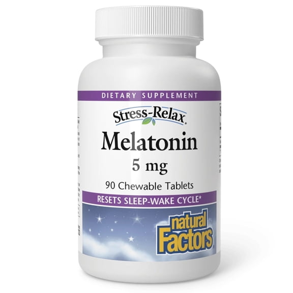 Natural Factors Stress-Relax Melatonin 5 mg, Resets the Sleep-Wake Cycle, Peppermint, 90 Chewable Tablets
