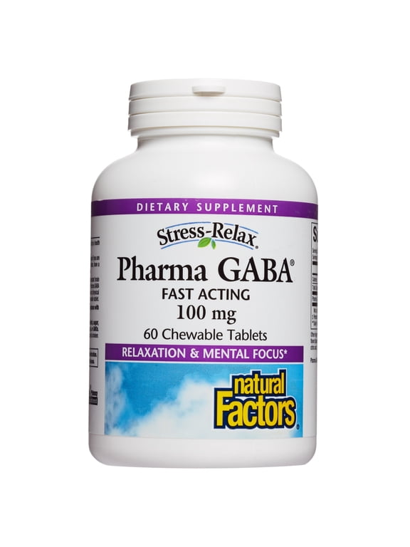 Stress-Relax Chewable Pharma GABA 100 mg by Natural Factors, Non-Drowsy Stress Support for Relaxation and Mental Focus, Tropical Fruit Flavor, 60 Tablets