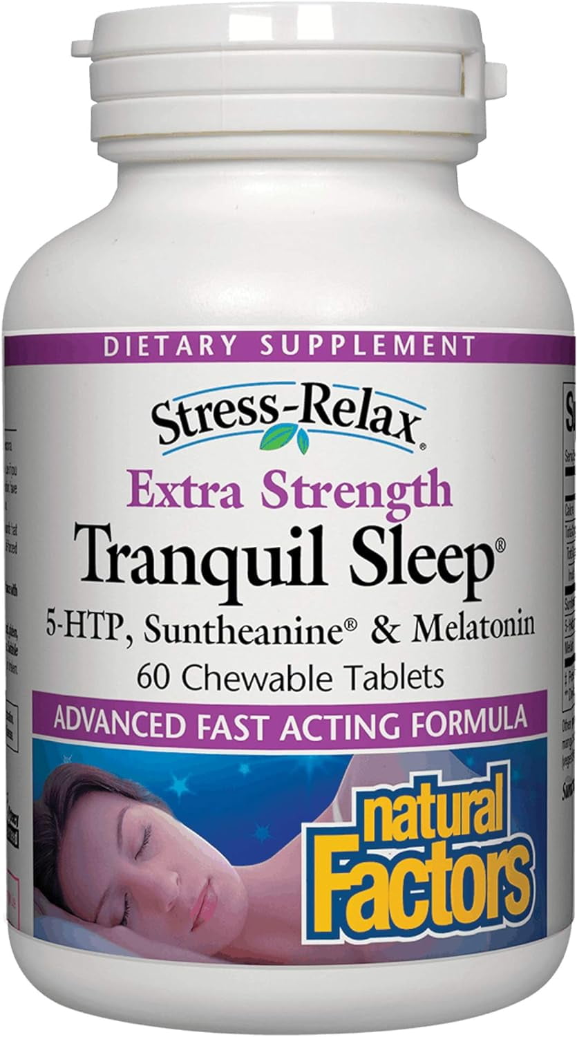 Natural Factors Stress-Relax Tranquil Sleep Extra Strength, with Suntheanine L-Theanine, 5-HTP, Melatonin, 60 Tablets