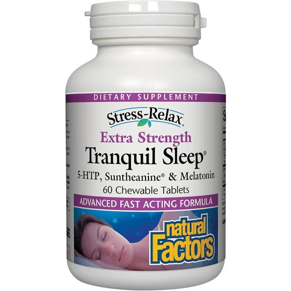 Natural Factors Stress-Relax Tranquil Sleep Extra Strength, with Suntheanine L-Theanine, 5-HTP, Melatonin, 60 Tablets