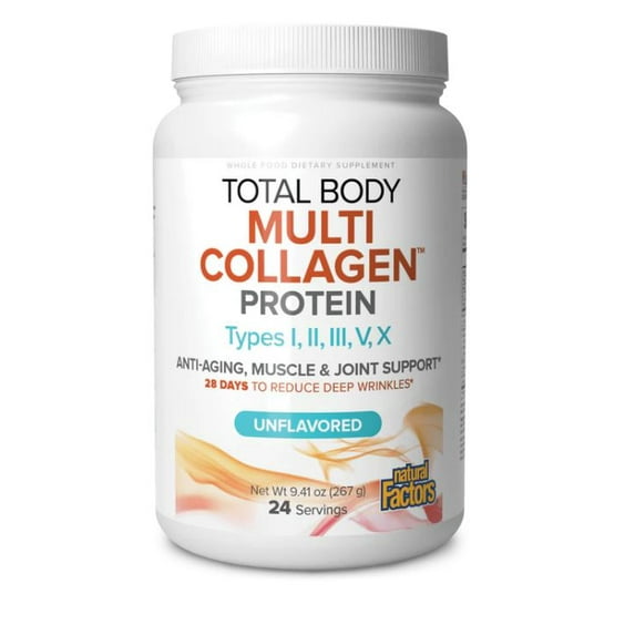 Natural Factors Total Body Multi Collagen Protein, 5-Collagen Blend, Unflavored, 9.41 oz