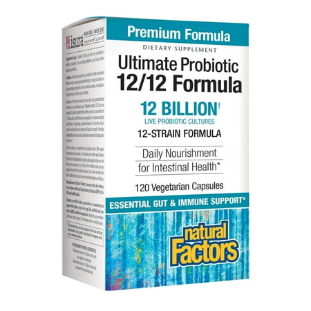 Natural Factors Ultimate Probiotic 12/12 Formula, Daily Probiotic for Ongoing Digestive Support, 12 Strains, 12 Billion CFU, 120 Vegetarian Capsules