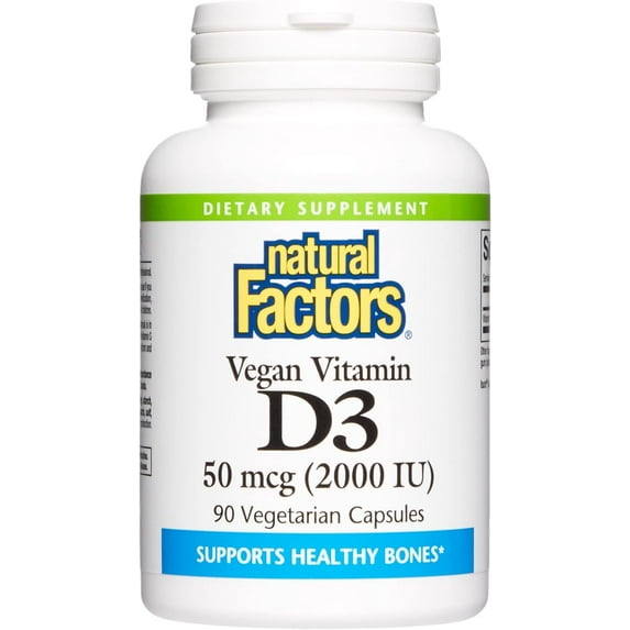 Natural Factors Vegan Vitamin D3 2000 IU, Supports Bone and Immune Health, 90 Capsules