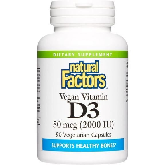 Natural Factors Vegan Vitamin D3 2000 IU, Supports Bone and Immune Health, 90 Capsules