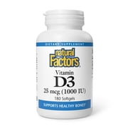 Natural Factors Vitamin D3 1000 IU (25 mcg), Supports Strong Bones, Muscles and Immune Function, 180 Tablets