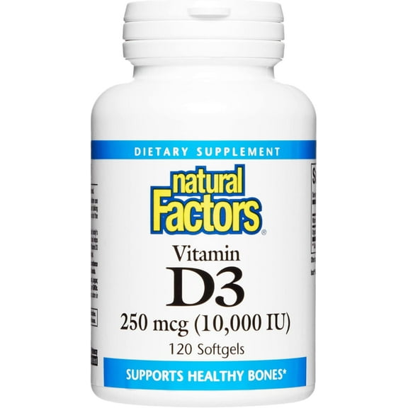 Natural Factors Vitamin D3 10000 IU (250 mcg), Supports Strong Bones, Muscles and Immune Function, 120 Softgels