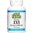 thumbnail image 1 of Natural Factors Vitamin D3 2000 IU, Supports Strong Bones, Muscles and Immune Function, 120 Softgels, 1 of 8