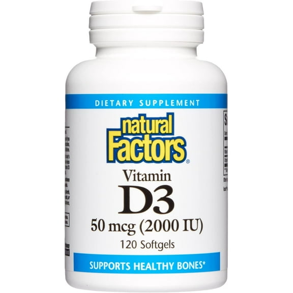 Natural Factors Vitamin D3 2000 IU, Supports Strong Bones, Muscles and Immune Function, 120 Softgels