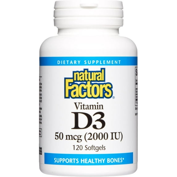 Natural Factors Vitamin D3 2000 IU, Supports Strong Bones, Muscles and Immune Function, 120 Softgels