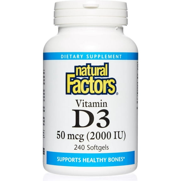 Natural Factors Vitamin D3 2000 IU, Supports Strong Bones, Muscles and Immune Function, 240 Softgels
