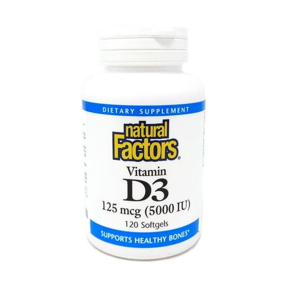 Natural Factors Vitamin D3 5000 IU (125 mcg), Supports Strong Bones, Muscles and Immune Function, 120 Soft Gels