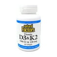 thumbnail image 1 of Natural Factors Vitamin D3 & K2 1000IU & 120 mcg- 60 Softgels, 1 of 8