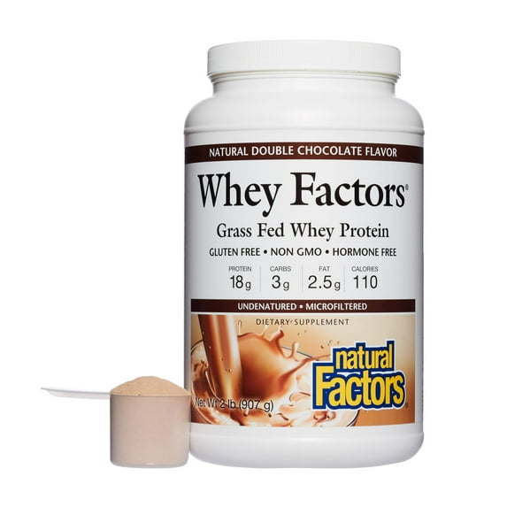 Natural Factors Whey Factors, Grass Fed Whey Protein Concentrate, Aids Muscle Development and Immune Health, Double Chocolate, 2 lb