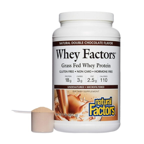 Natural Factors Whey Factors, Grass Fed Whey Protein Concentrate, Aids Muscle Development and Immune Health, Double Chocolate, 2 lb