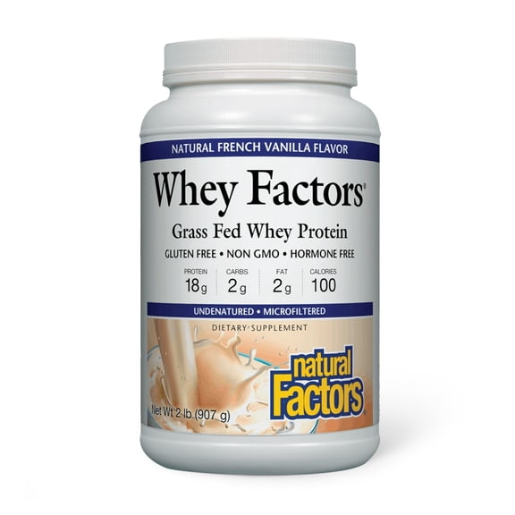 Natural Factors Whey Factors, Grass Fed Whey Protein Concentrate, Aids Muscle Development and Immune Health, French Vanilla, 2 lb