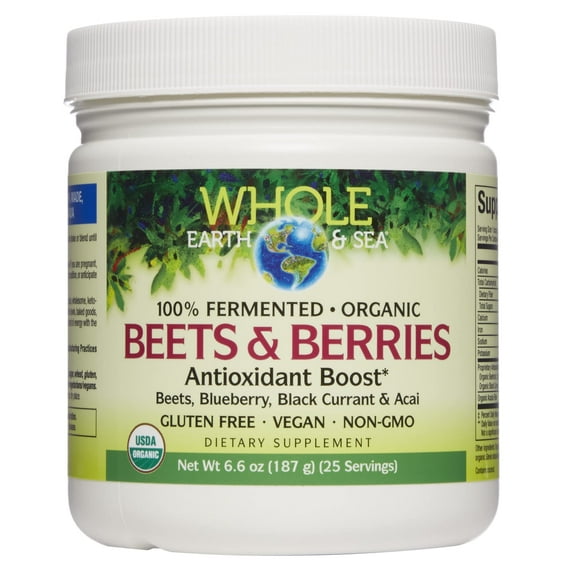 Natural Factors Whole Earth & Sea, Beets & Berries Antioxidant Boost with Beets, Acai & More, 6.6 Oz Powder