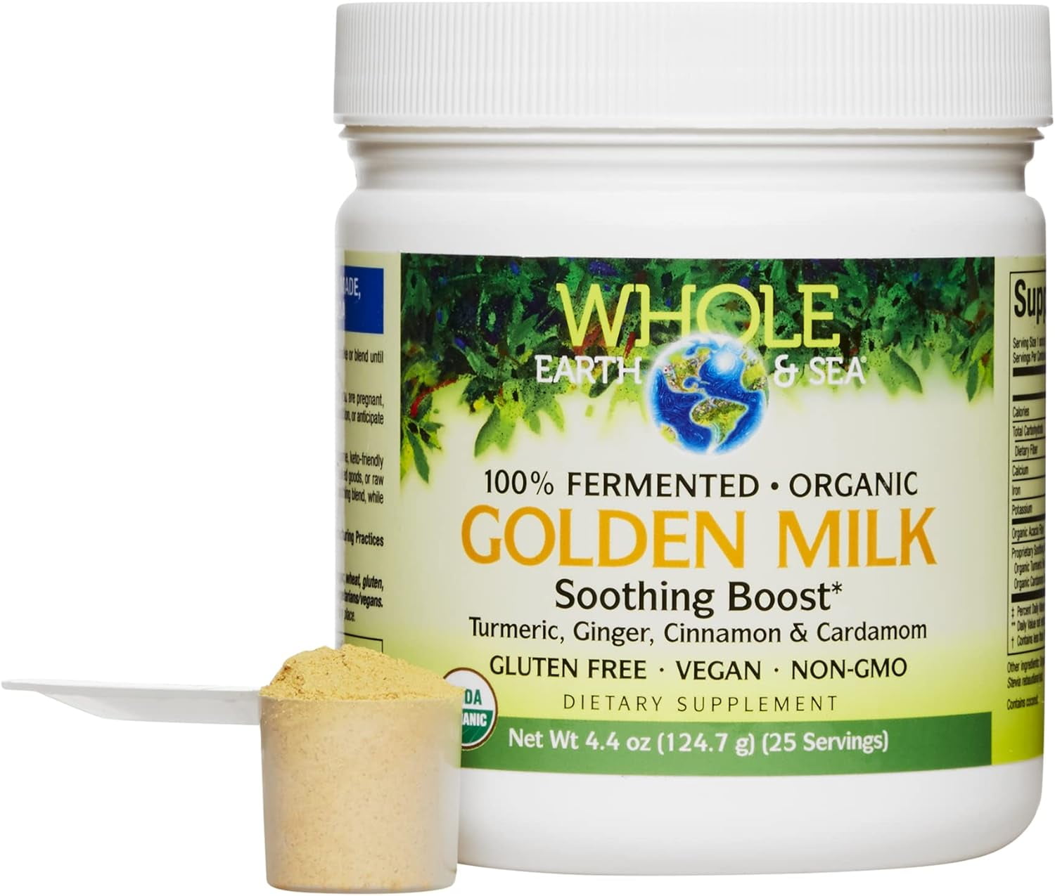 Natural Factors Whole Earth & Sea, Golden Milk Soothing Boost with Turmeric, Ginger & More 4.4 Oz Powder