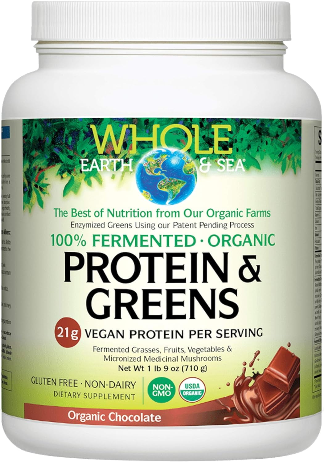 Natural Factors Whole Earth & Sea, Organic Fermented Protein & Greens, Vegan Whole Food Supplement, Vanilla Chai, 1 lb 7 Oz