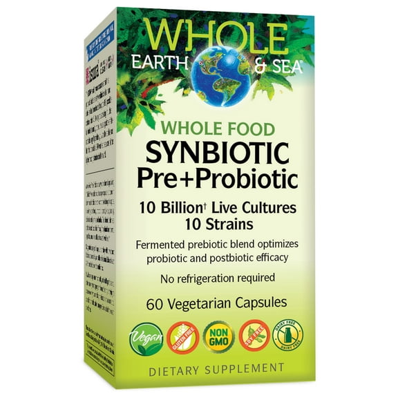 Natural Factors Whole Earth & Sea, Whole Food Synbiotic Pre + Probiotic, Fermented Digestive Enzymes, 60 Vegetarian Capsules