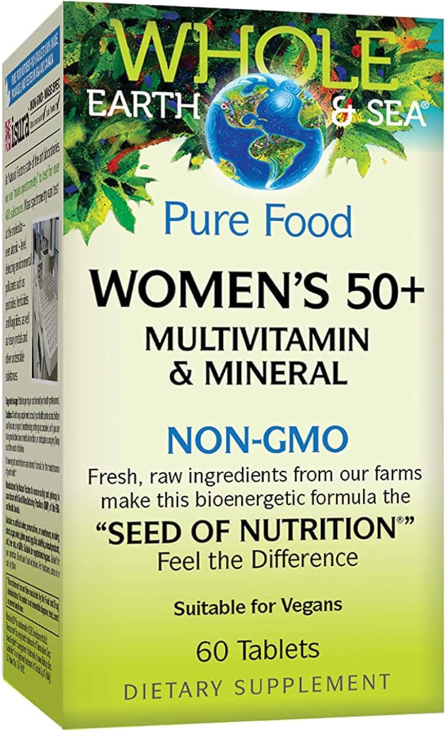 Natural Factors Whole Earth & Sea Women's 50+ Multivitamin & Mineral, 1 Serving Contains Nutrition Equivalent to ½ lb of Veggies, 60 Tablets
