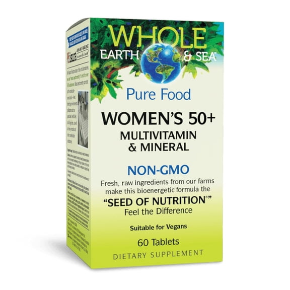 Natural Factors Whole Earth & Sea Women's 50+ Multivitamin & Mineral, 1 Serving Contains Nutrition Equivalent to lb of Veggies, 60 Tablets