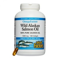 Natural Factors Wild Alaskan Salmon Oil Provides Omega-3, EPA, DHA & Vitamin D, Supports Brain & Heart Health, 180 Softgels