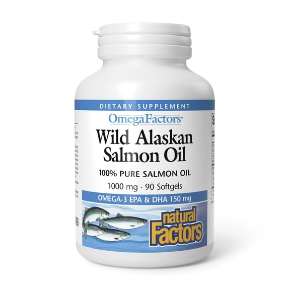 Natural Factors Wild Alaskan Salmon Oil Provides Omega-3, EPA, DHA & Vitamin D, Supports Brain & Heart Health, 90 Softgels