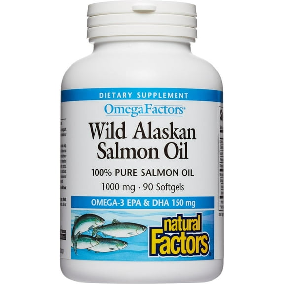 Natural Factors Wild Alaskan Salmon Oil Provides Omega-3, EPA, DHA & Vitamin D, Supports Brain & Heart Health, 90 Softgels