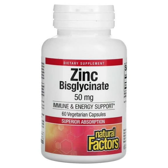 Natural Factors Zinc Bisglycinate, 50 mg, 60 Vegetarian Capsules