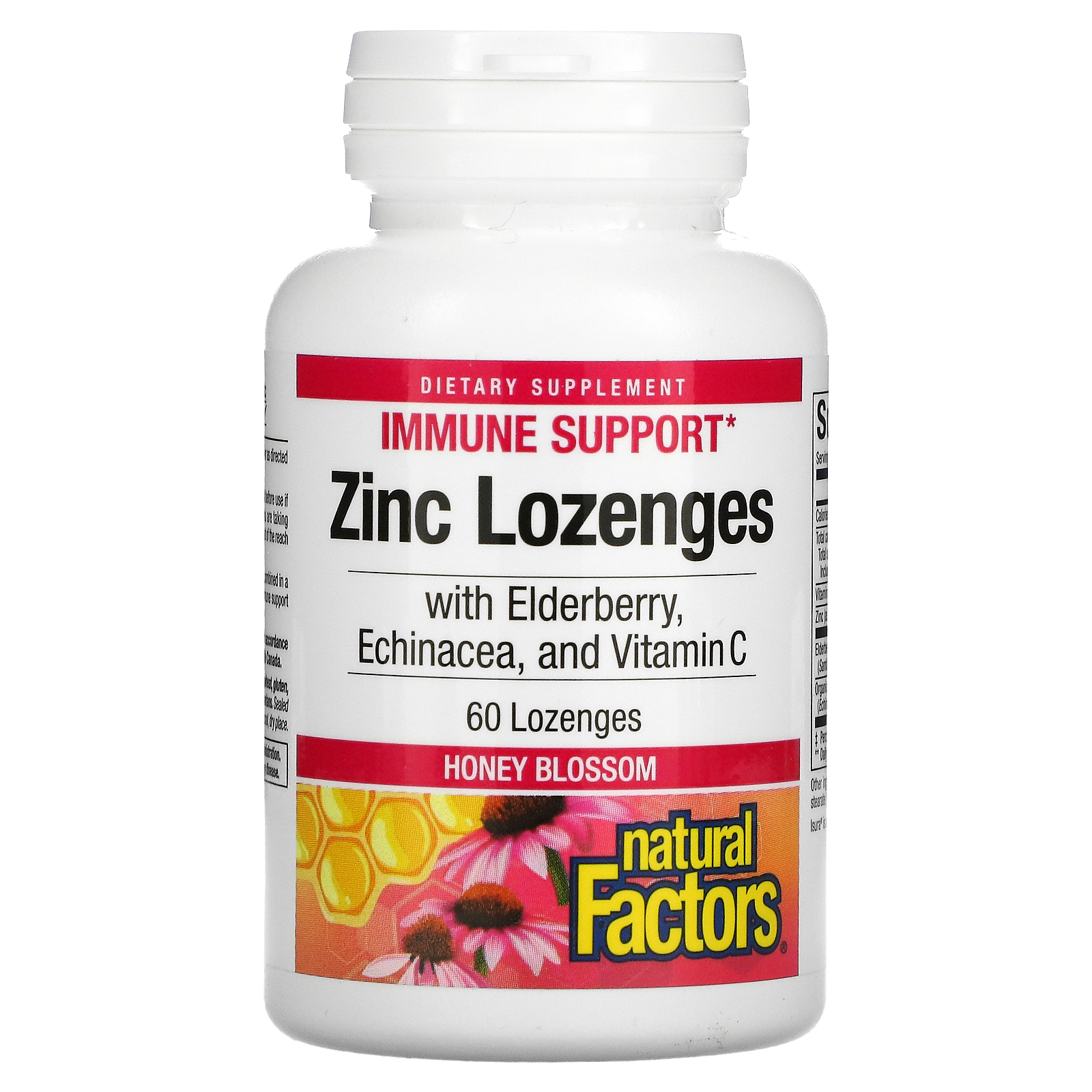 Natural Factors, Zinc Lonzenges, With Elderberry, Echinacea Vitamin C, Honey Blossom, 60