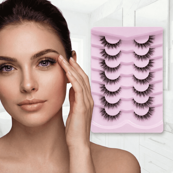 Natural False Eyelashes , 7 Pairs Wispy Lashes, Ultra-Light Invisible Band for Seamless Blend, Featherweight Reusable Fake Lashes for All-Day Wear, Everyday Glam Makeup