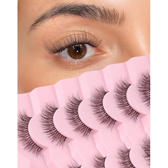 Natural False Eyelashes Clear Band Lashes Natural Look Jiocolor Wispy Faux Mink Lashes Demi-wispies Fake Lahes 12MM 7 Pairs Wispy Dream(7mm-12mm)