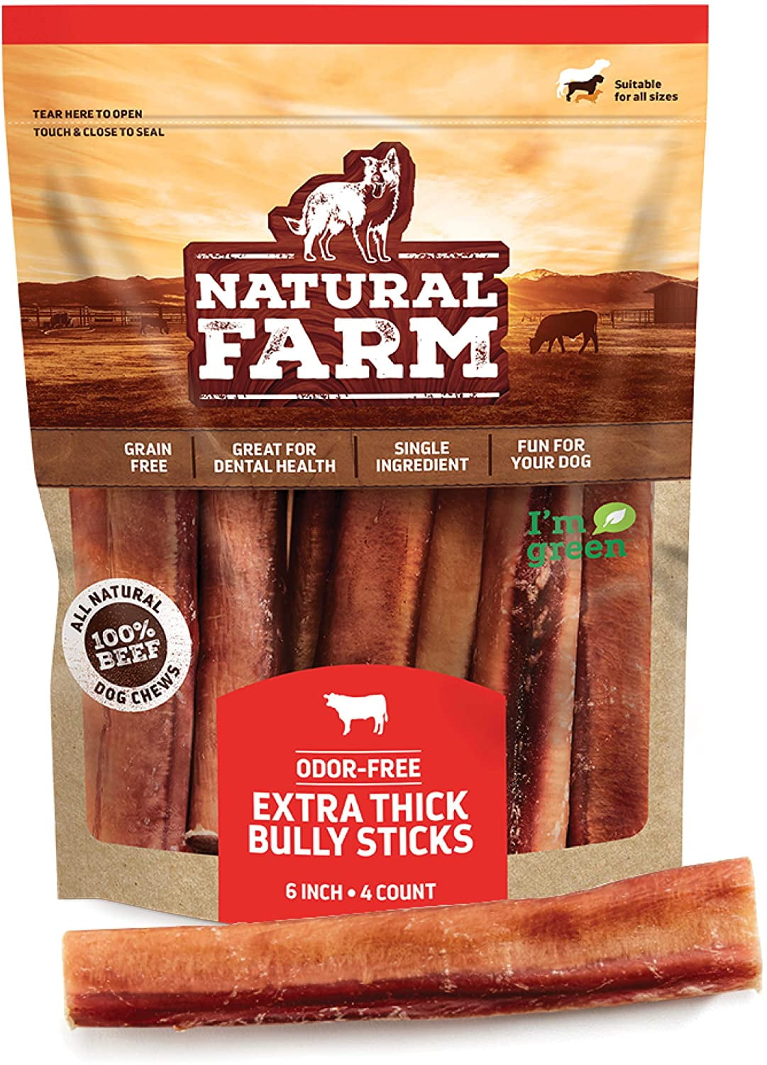 Natural Farm Jumbo Bully Sticks, Inch Count, Odor Free
