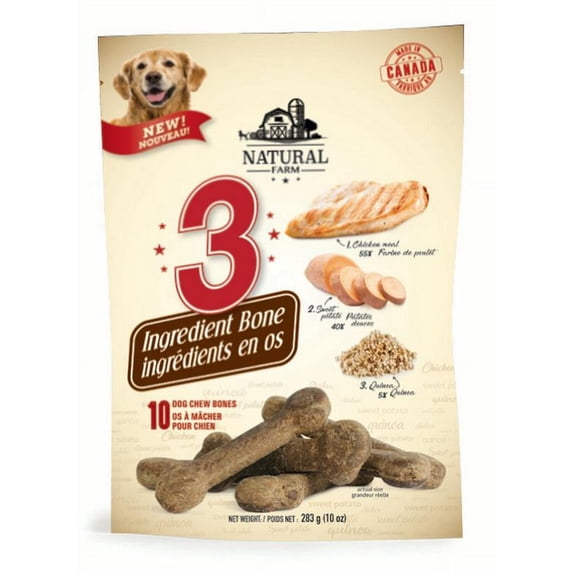 Natural Farm Natural Farm 3 Ingredient Dog Chew Bones with Chicken Meal, Sweet Potato and Quinoa, 10 Oz.