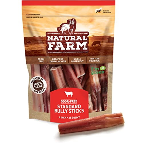 Natural Farm Odor Free Bully Sticks (4 Inch, 25 Pack) for Small
