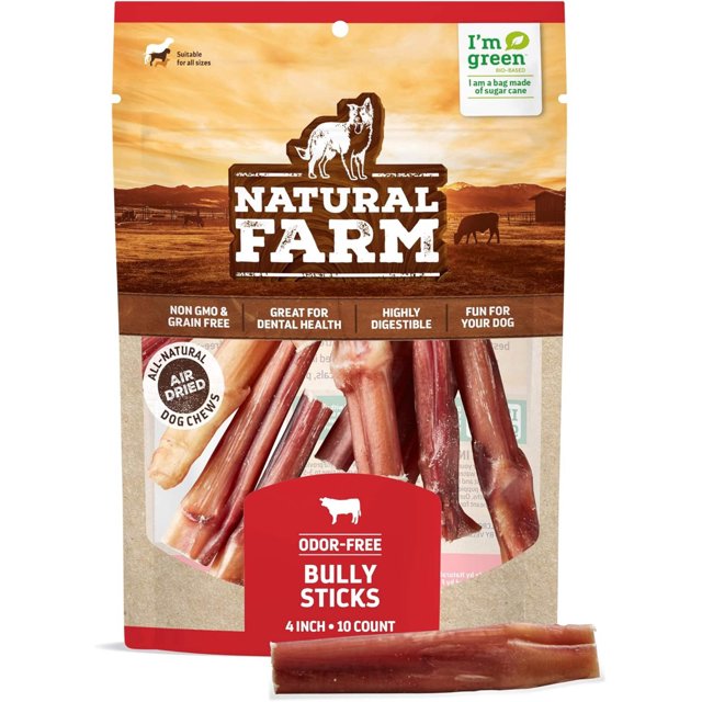 Natural Farm OdorFree Bully Sticks (6 Inch, 20 Pack), 100 Beef Chews